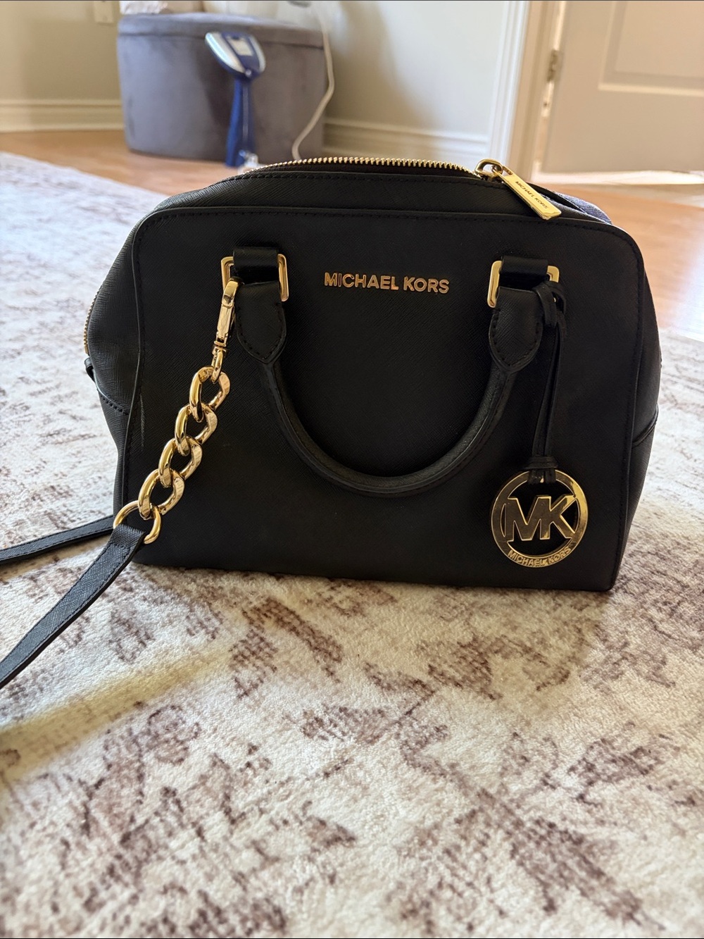 Michael Kors Black Satchel with Gold Hardware and Chain Strap